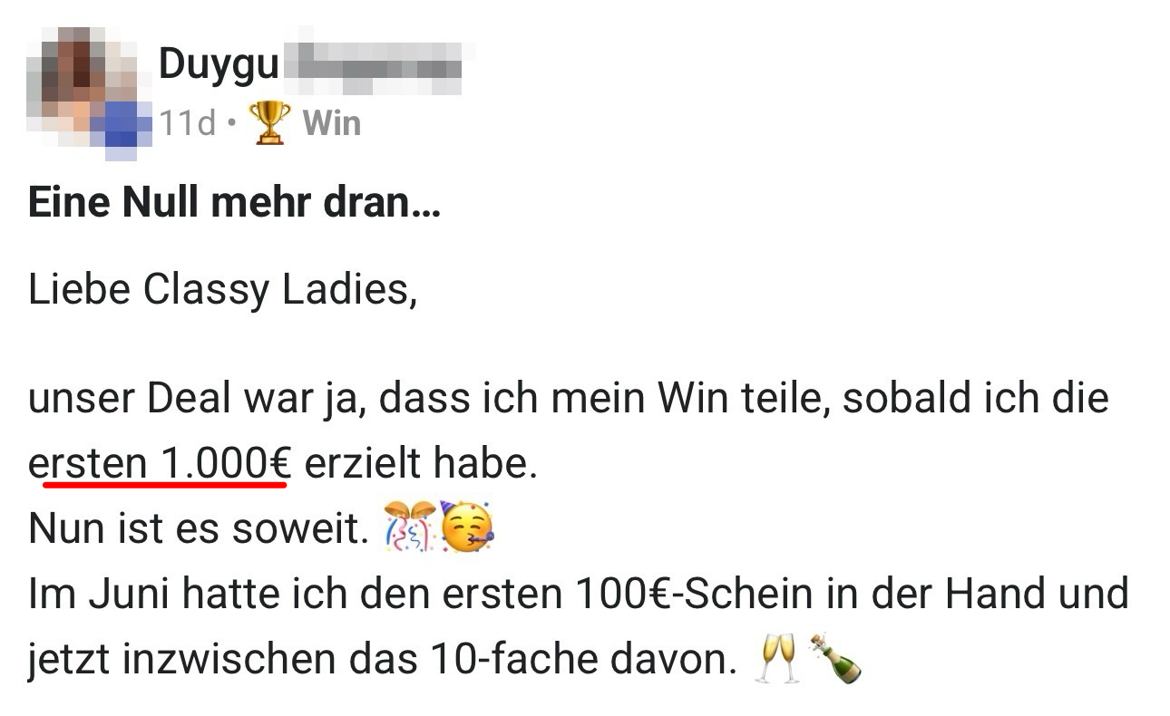Community-Ergebnis: die ersten 1.000 Euro